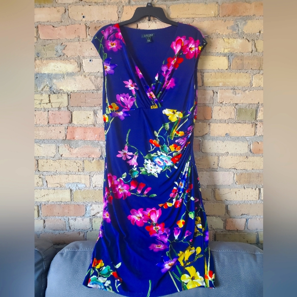 Navy Blue Floral "Lauren Ralph Lauren" size 16 dress
